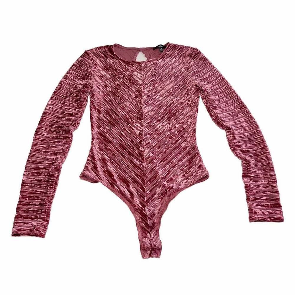 Lulus Pink Velvet Balletcore Long Sleeve Bodysuit Small